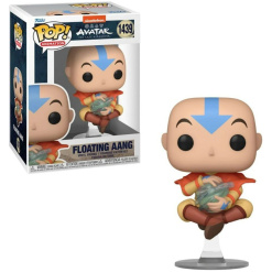 A Funko Pop! vinyl figure of Floating Aang from the "Avatar: The Last Airbender" series, displayed next to its packaging box which features the character illustration and product details.