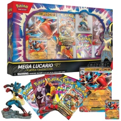 Cartas Pokemon TCG Mega Evolution - Mega Lucario Cards Set y Figura Lucario (Inglés)
